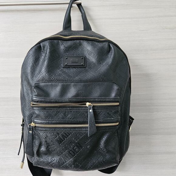 Steve Madden Black Backpack Bag Gold Zippers Logo Gym City Minimalist FLAWS - Picture 1 of 16